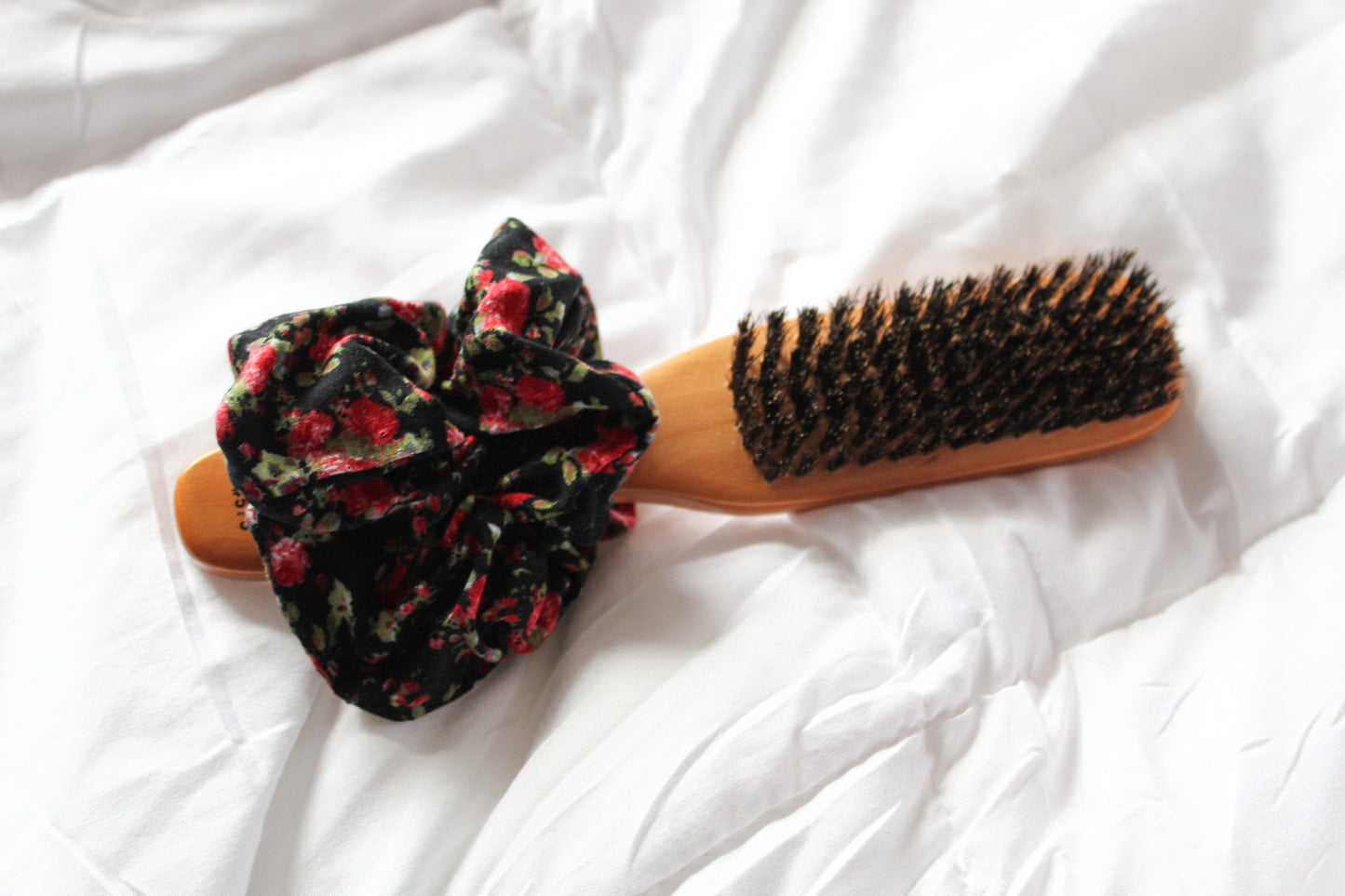 Red Floral Printed Black Scrunchie I The Enchanted Magnolia