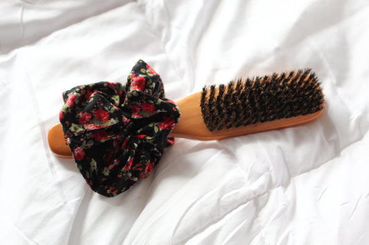 Red Floral Printed Black Scrunchie I The Enchanted Magnolia
