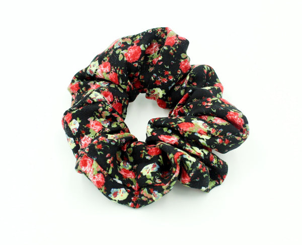 Girls Red Floral Printed Black Scrunchie I The Enchanted Magnolia