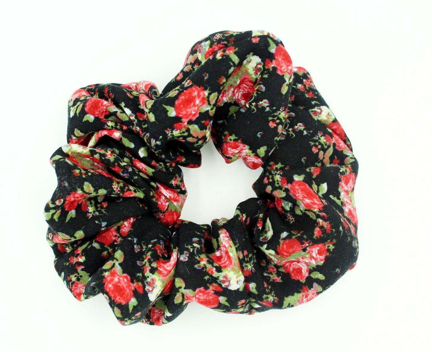 Red Floral Printed Black Scrunchie I The Enchanted Magnolia