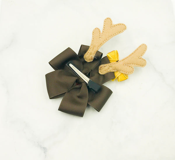 Girls Reindeer Pinwheel Hair Bow I The Enchanted Magnolia