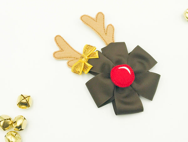 Girls Reindeer Pinwheel Hair Bow I The Enchanted Magnolia