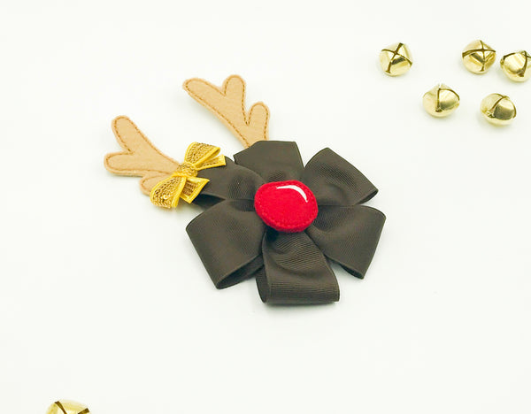 Girls Reindeer Pinwheel Hair Bow I The Enchanted Magnolia