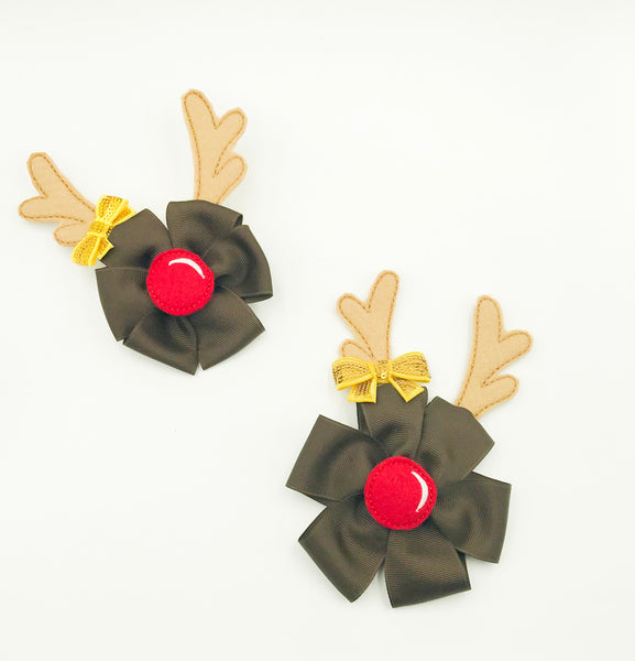 Girls Reindeer Pinwheel Hair Bow I The Enchanted Magnolia