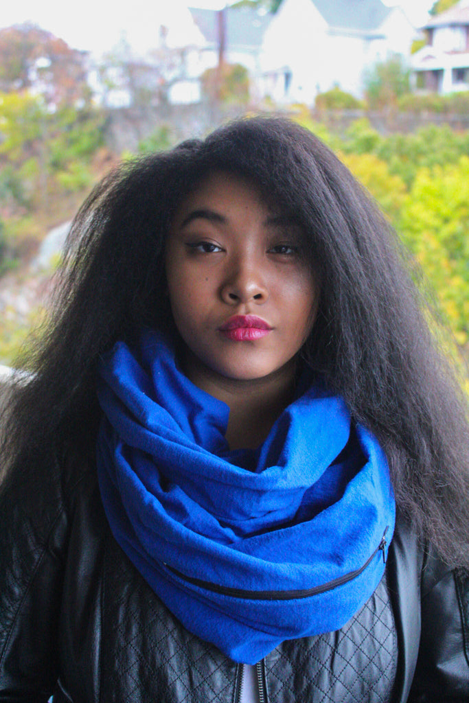 Royal Blue Zippered Pocket Infinity Scarf I The Enchanted Magnolia