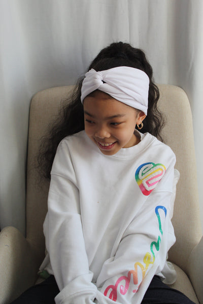 Kids White Twisted Turban Headband I The Enchanted Magnolia