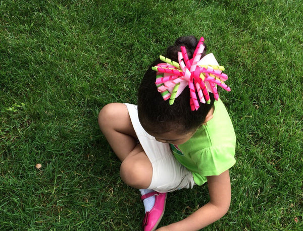 Girls Striped Hair Bow I Pink / Green I The Enchanted Magnolia