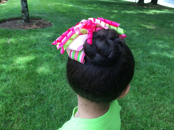 Girls Striped Hair Bow I Pink / Green I The Enchanted Magnolia