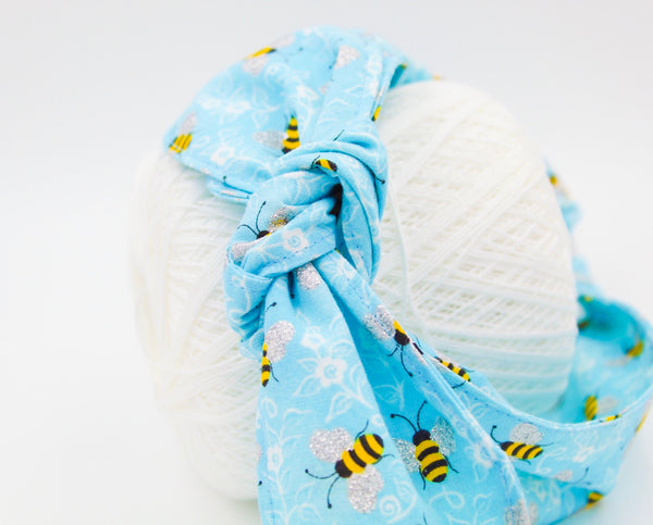 Light Blue Bumblebee Top Knot Headband Magnolia’s Mommy n’ Me 1