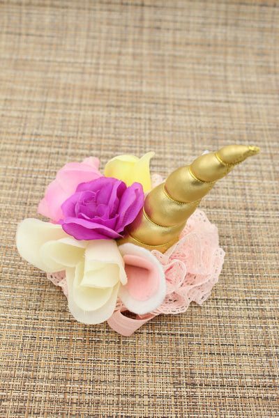 Girls Unicorn Flower Headband Pink / Gold / Off-White / Purple / Yellow I The Enchanted Magnolia