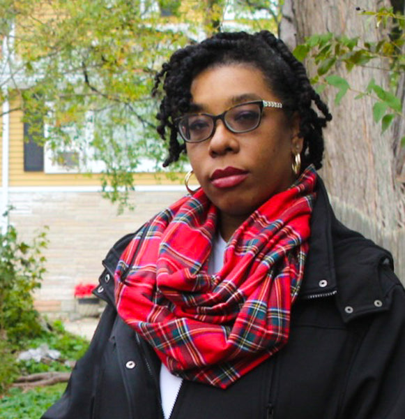 Barbados Cherry, Blue and Sea Moss Tartan Plaid Flannel Zippered Pocket Infinity Scarf I The Enchanted Magnolia