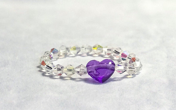Purple Heart and Sparkling Beaded Elastic Bracelet Image 1