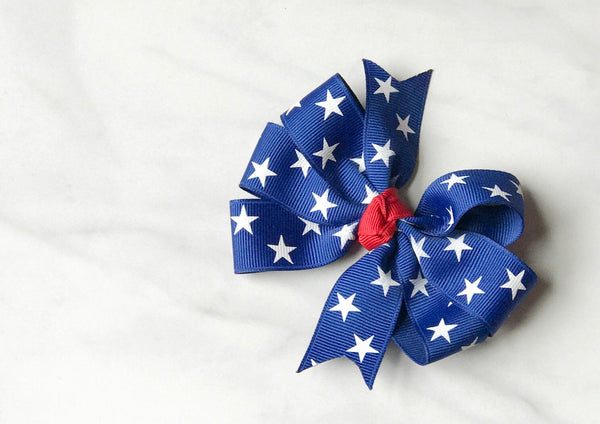 Girls Patriotic Royal Blue Triple Loop Hair Bow I The Enchanted Magnolia