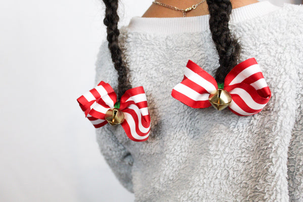 Jingle Bell Hair Bows French Barrettes I The Enchanted Magnolia