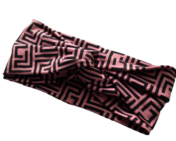 Pink and Black Geometrical Twist Knot Headband I The Enchanted Magnolia