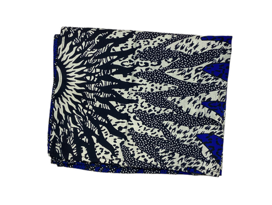 Black and white sun rays print on royal blue Ankara cotton  head wrap