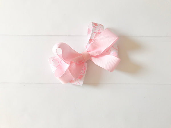 Girls Double Twisted Valentine  Pink Heart Boutique Hair Bow I The Enchanted Magnolia