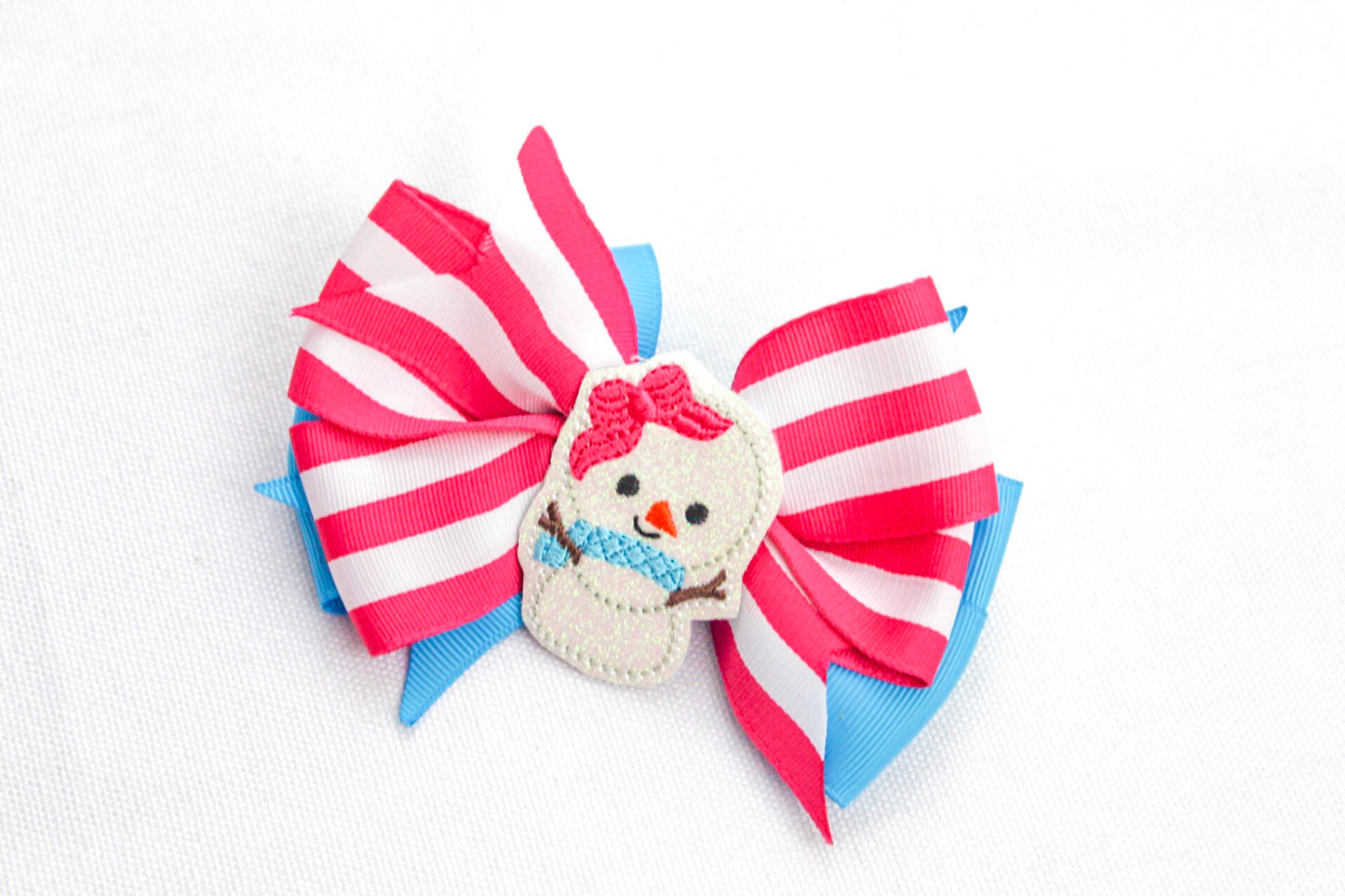 Cute Snow Girl Winter Stripe Hair Bow I The Enchanted Magnolia