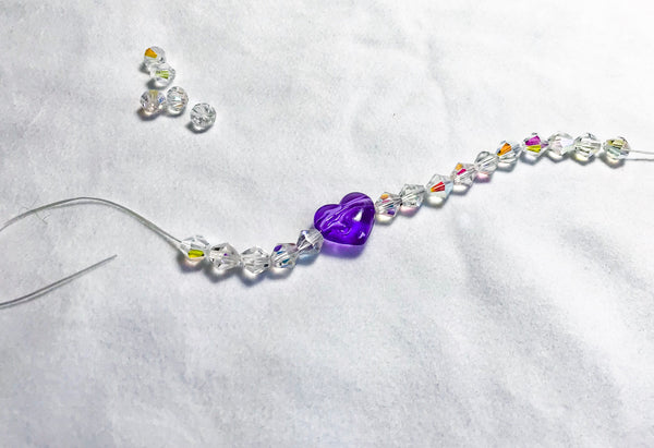 Purple Heart and Sparkling Beaded Elastic Bracelet Image 6