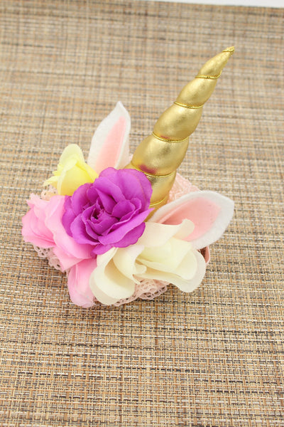 Girls Unicorn Flower Headband Pink / Gold / Off-White / Purple / Yellow I The Enchanted Magnolia