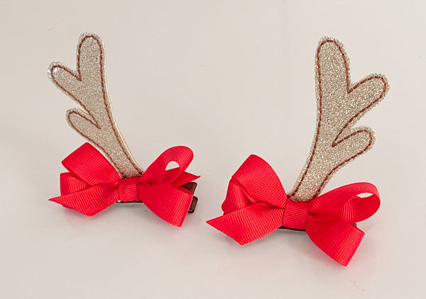 Glitter Vinyl Reindeer Antler Hair Clips I The Enchanted Magnolia