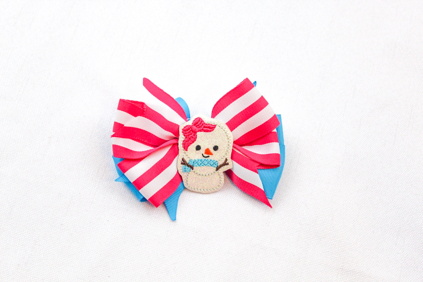 Cute Snow Girl Winter Stripe Hair Bow I The Enchanted Magnolia