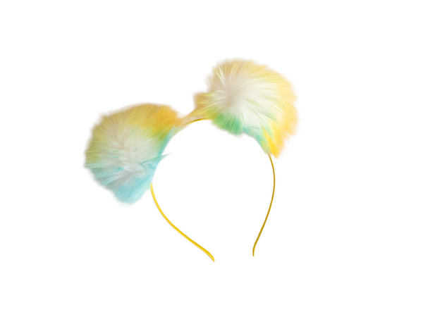 Large Pom Pom Headband - Yellow, Blue, White Multi - The Enchanted Magnolia