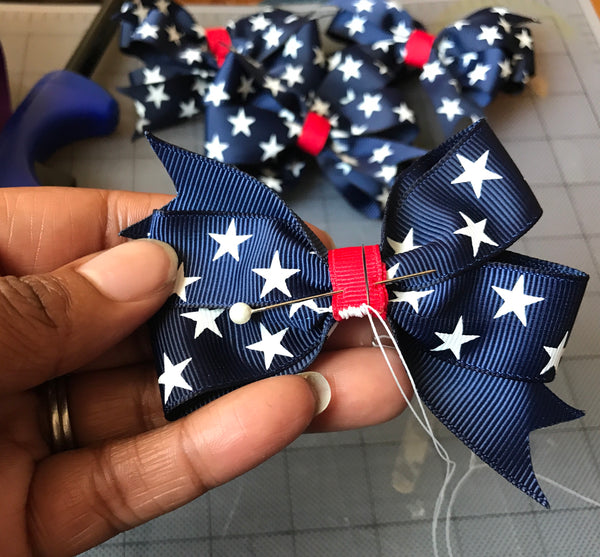 Navy Blue Patriotic Hair Bows I The Enchanted Magnolia