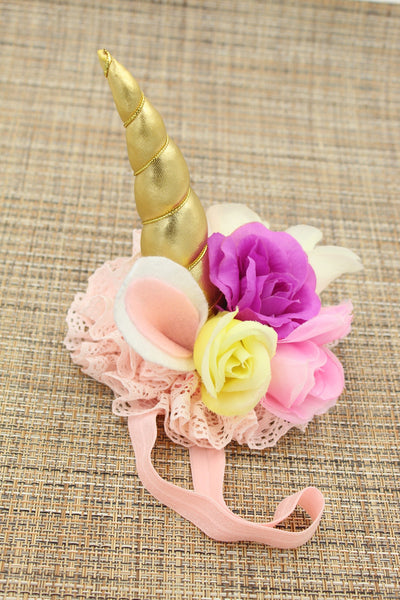 Girls Unicorn Flower Headband Pink / Gold / Off-White / Purple / Yellow I The Enchanted Magnolia