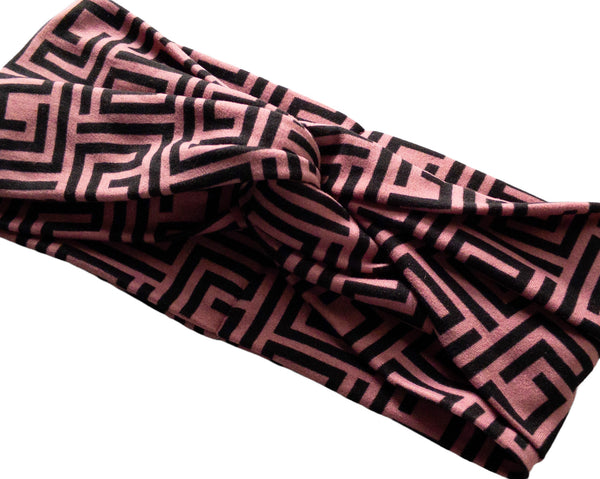 Pink and Black Geometrical Twist Knot Headband I The Enchanted Magnolia