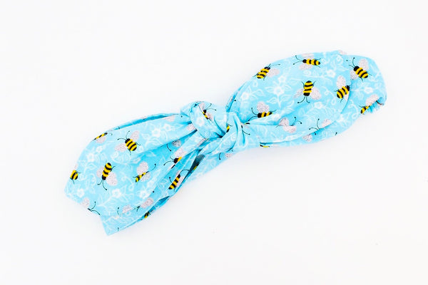 Light Blue Bumblebee Top Knot Headband Magnolia’s Mommy n’ Me 3