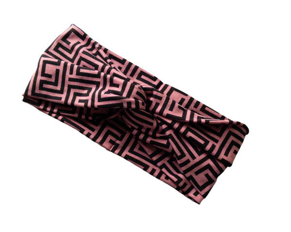 Pink and Black Geometrical Twist Knot Headband I The Enchanted Magnolia