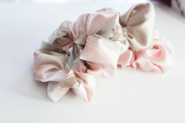 Satin Feather Printed Hair Scrunchie Set I The Enchanted Magnolia