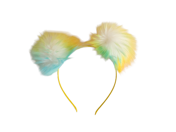 Large Pom Pom Headband - Yellow, Blue, White Multi - The Enchanted Magnolia