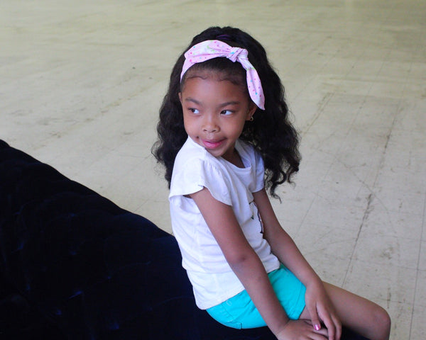 Model wearing Unicorn and Hearts Top Knot Headband - The Enchanted Magnolia