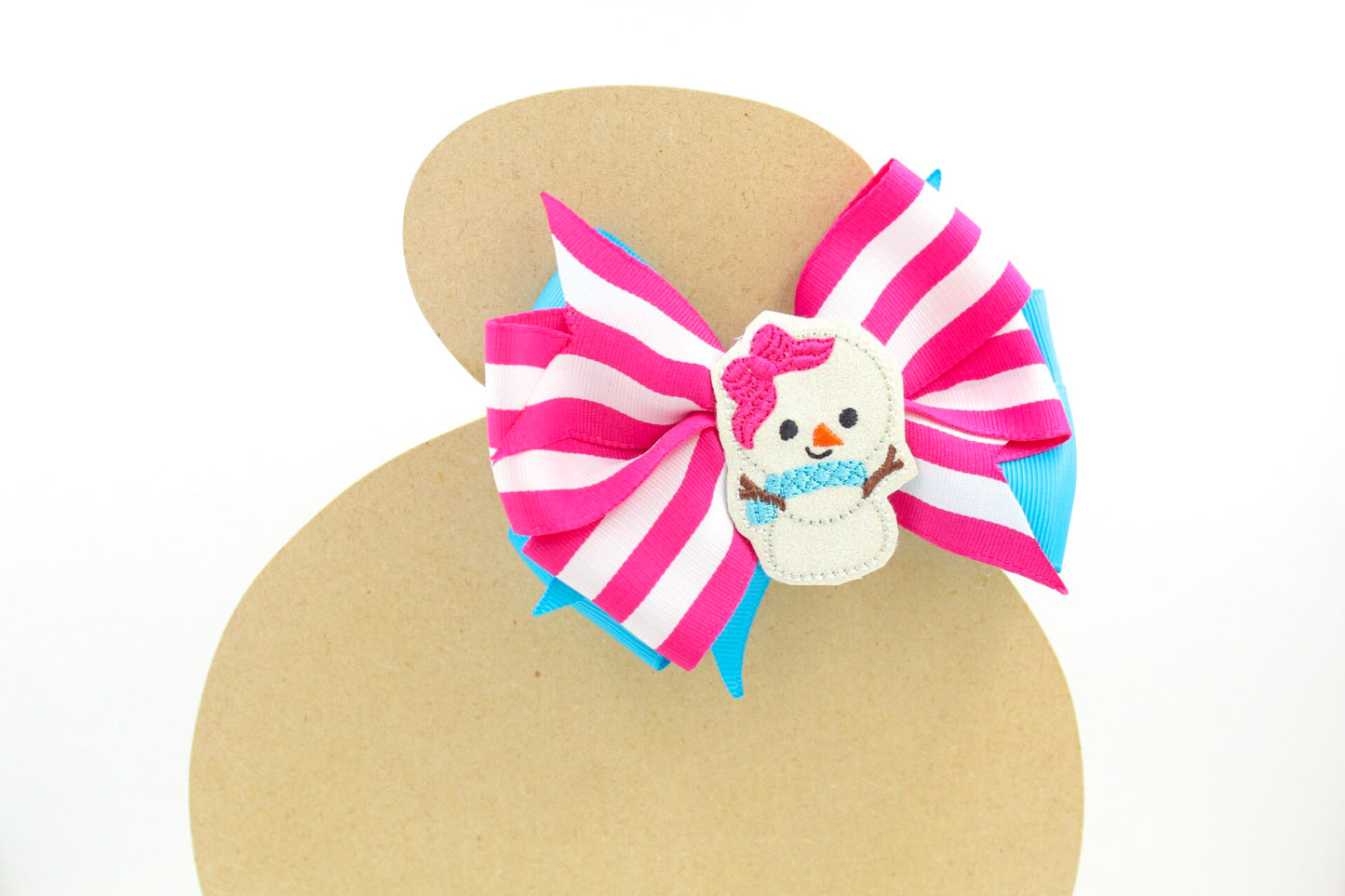 Cute Snow Girl Winter Stripe Hair Bow I The Enchanted Magnolia