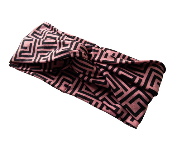 Pink and Black Geometrical Twist Knot Headband I The Enchanted Magnolia