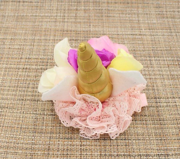 Girls Unicorn Flower Headband Pink / Gold / Off-White / Purple / Yellow I The Enchanted Magnolia