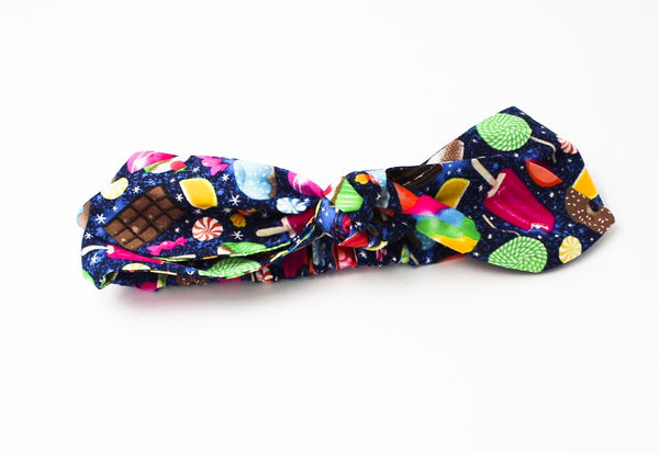 Girls Sweet Treat Galaxy on Navy Top Knot Headband I The Enchanted Magnolia