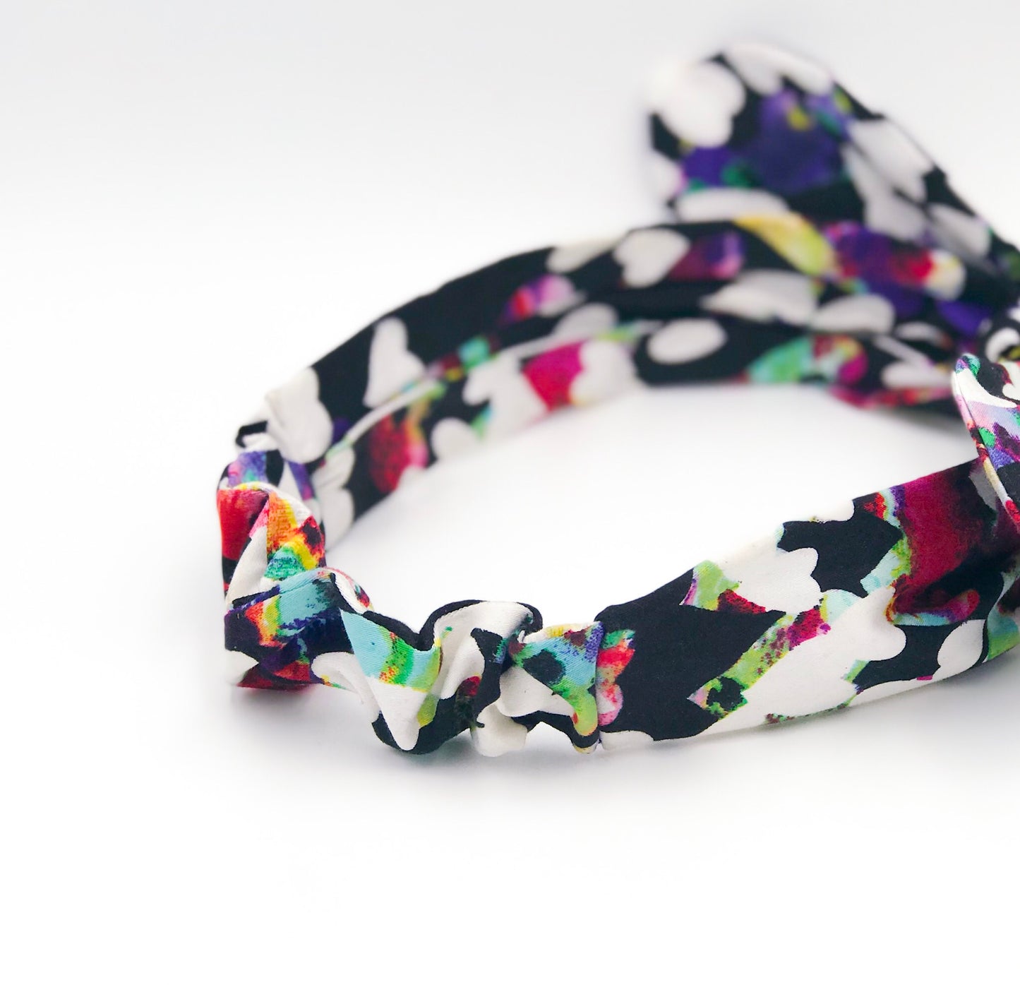 Watercolor White Heart Print On Black Top Knot Headband I The Enchanted Magnolia