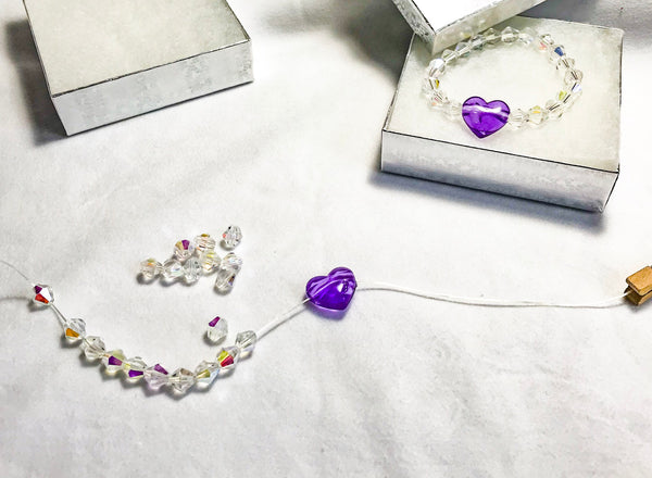 Purple Heart and Sparkling Beaded Elastic Bracelet Image 5