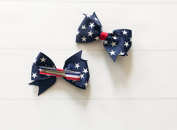 Navy Blue Patriotic Hair Bows I The Enchanted Magnolia