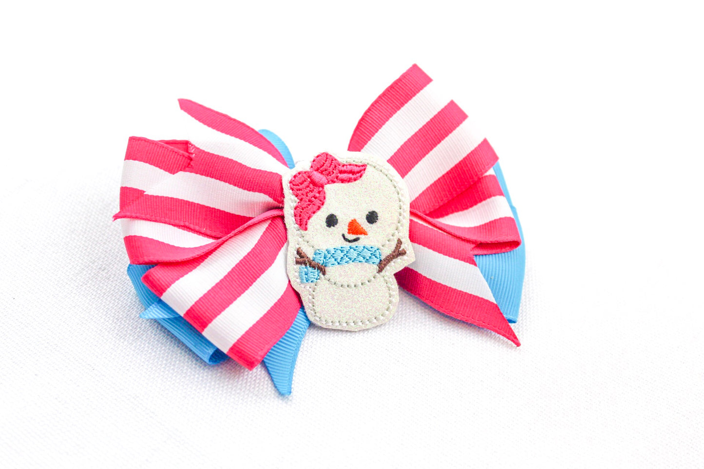 Cute Snow Girl Winter Stripe Hair Bow I The Enchanted Magnolia
