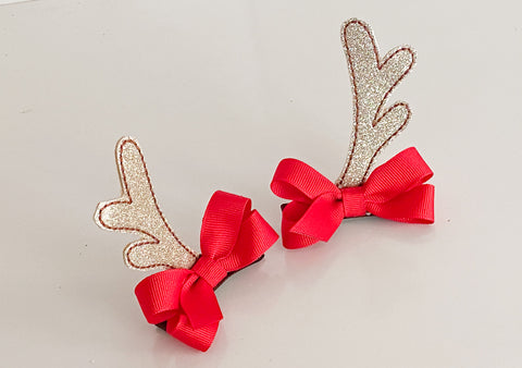 Glitter Vinyl Reindeer Antler Hair Clips I The Enchanted Magnolia