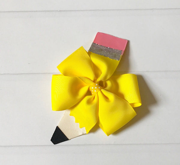Yellow Pencil Pinwheel Hair Bow - The Enchanted Magnolia