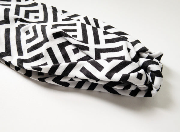 White and Black Geometrical Twist Knot Headband I The Enchanted Magnolia