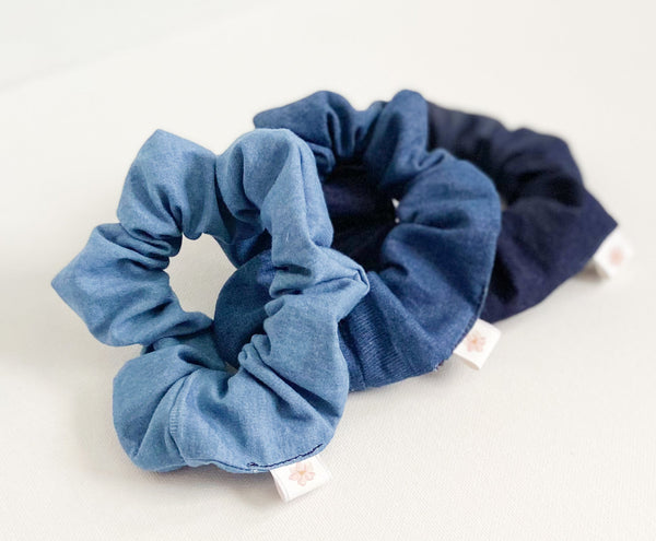 Kids Blue Denim Hair Scrunchie Bundle - Large I The Enchanted Magnolia