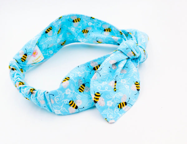 Light Blue Bumblebee Top Knot Headband Magnolia’s Mommy n’ Me 11