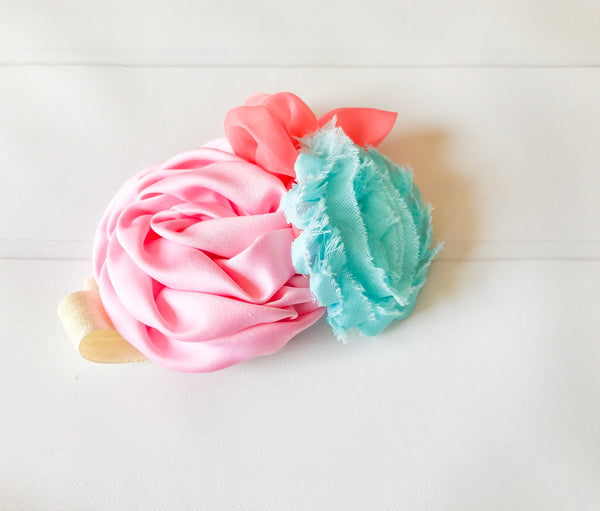 Girls Mermaid Inspired Flower Headband Blue / Pink / Coral / Ivory I The Enchanted Magnolia