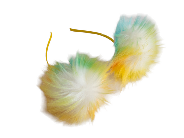 Large Pom Pom Headband - Yellow, Blue, White Multi - The Enchanted Magnolia